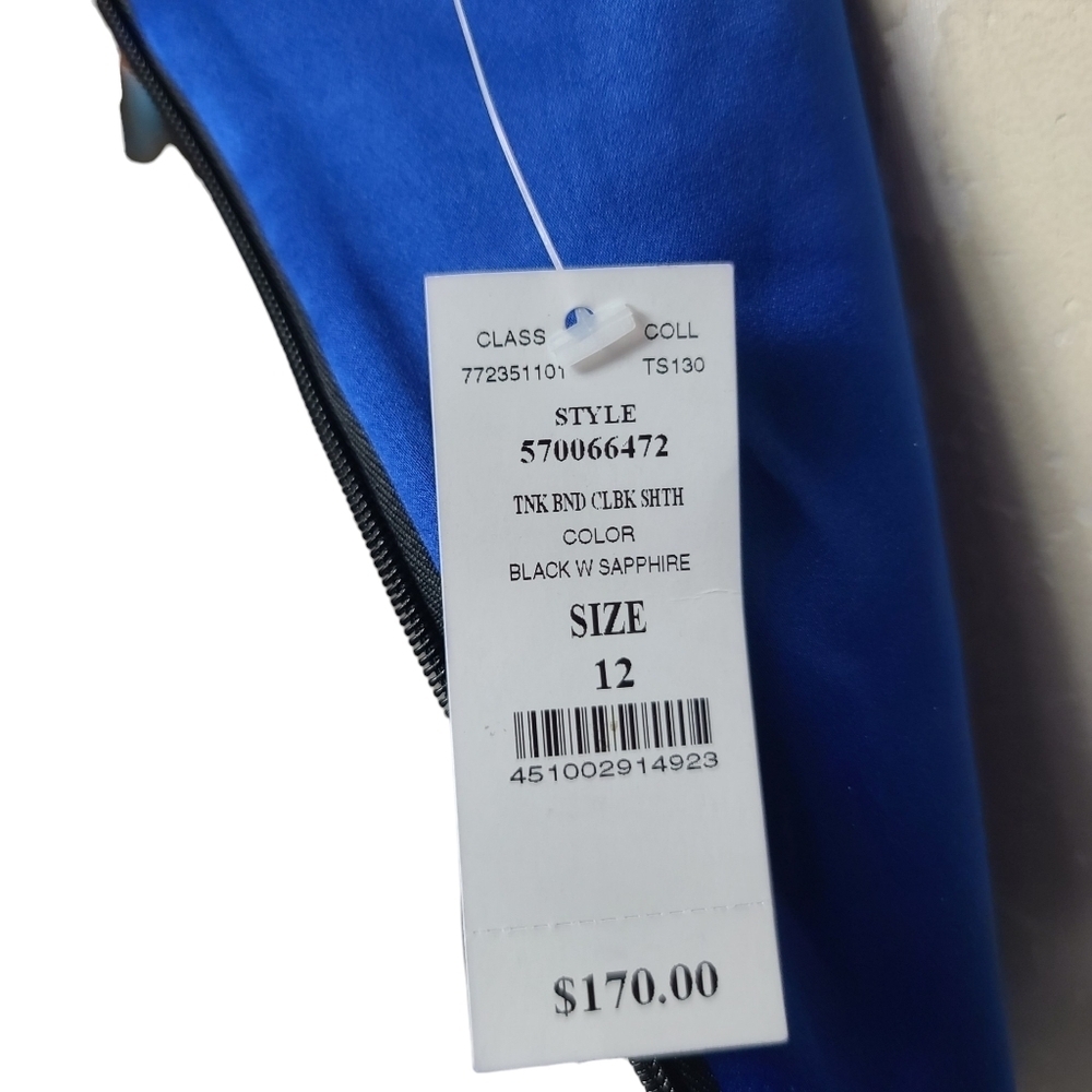 NWT White House Black Market Sapphire & Black Square Neck Back Zip Dress 12 - Picture 8 of 9